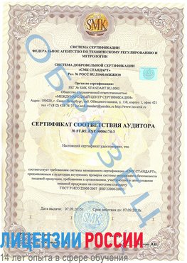Образец сертификата соответствия аудитора №ST.RU.EXP.00006174-3 Шахунья Сертификат ISO 22000